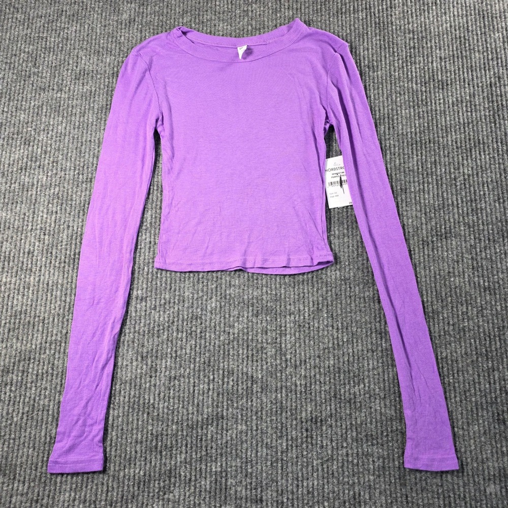 BP Nordstrom Purple Fresco Ribbed Long Sleeve Crop Top XS‎ BP487471MI